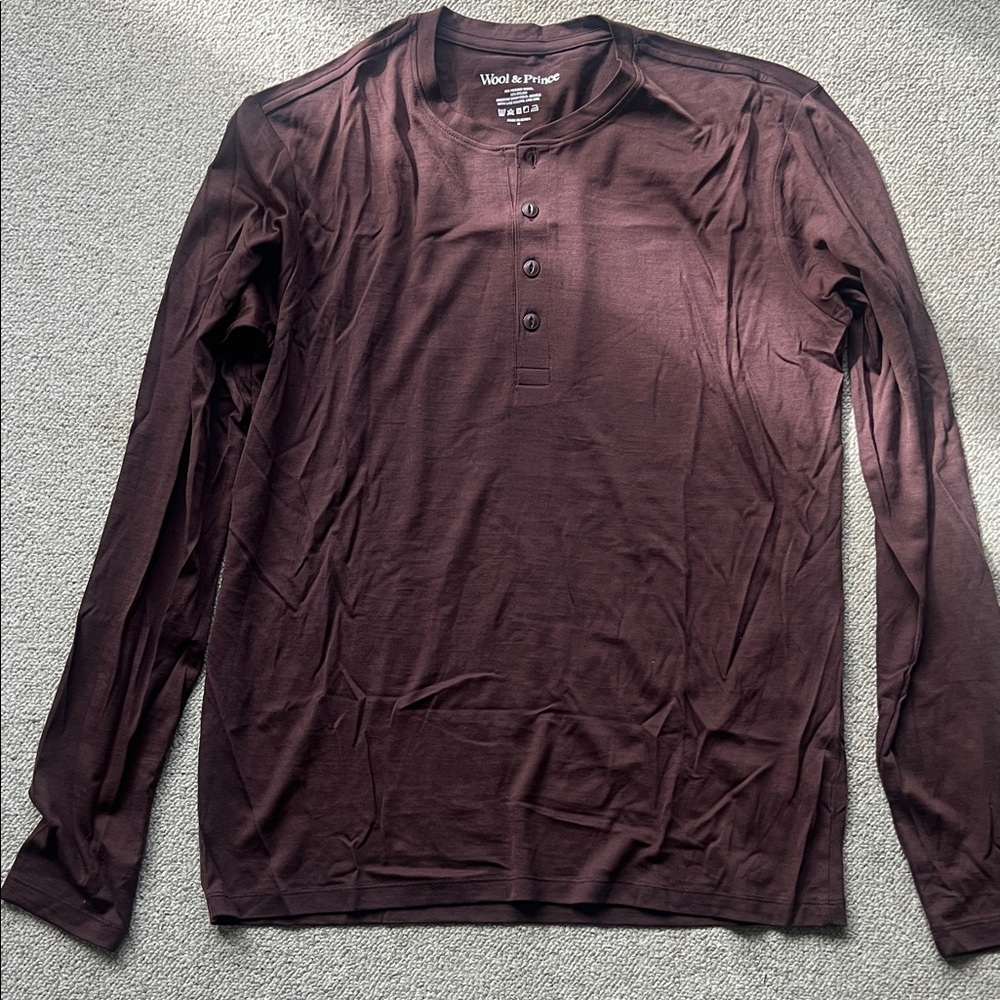 Wood & Prince Men's Maroon Long Sleeve Henley Shirt